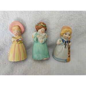 (Set of 3) 1978 Vintage Jasco Merri Bells Bisque Figurine Porcelain Girls 4"